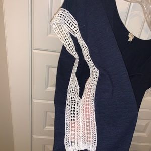 JCrew navy with white lace v-neck tee